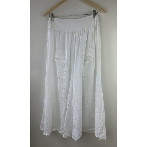 TG.U 100% Linen EXTRA Wide Leg Pant Italy Lagonlook Coastal Beachy Pockets White - Picture 2 of 11